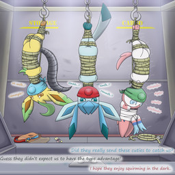 bdsm blue_body blue_fur bondage bound dangling defeated female feral fur group hogtied hook kidnapping otm_gag rescue restraints rope rope_around_neck rope_bondage tape text trio upside_down white_body white_fur yellow_body yellow_fur charly-sparks nintendo pokemon pokemon_mystery_dungeon spike_chunsoft canid canine eeveelution generation_4_pokemon generation_6_pokemon glaceon leafeon mammal pokemon_(species) sylveon 1:1 absurd_res english_text hi_res story story_in_description