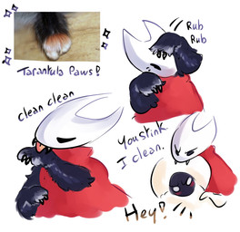 anthro bar_emanata bite biting_another black_body black_eyes black_fur blush cloak clothing cute_fangs dialogue duo emanata empty_eyes fangs female fur licking licking_another onomatopoeia paws personal_grooming red_cloak red_clothing self_lick simple_background solo sound_effects sparkles talking_to_another teeth text tongue white_background white_body white_eyes fernshawart hollow_knight:_silksong hollow_knight_(franchise) team_cherry hornet_(hollow_knight) lace_(hollow_knight:_silksong) arthropod humanoid 2025 digital_drawing_(artwork) digital_media_(artwork) english_description english_text multiple_images reference_image