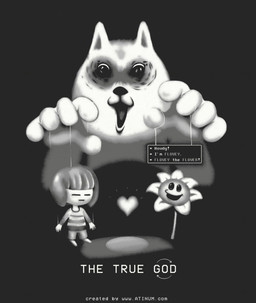 black_background clothed clothing creepy flower group male plant puppet simple_background soul string text unknown_artist undertale undertale_(series) annoying_dog_(undertale) flowey_the_flower frisk_(undertale) canid canine canis domestic_dog elemental_creature flora_fauna human mammal absurd_res english_text hi_res monochrome