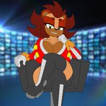 anthro boots breasts butt clothed clothing female footwear shoes sitting solo sinshadowed trisha sega sonic_the_hedgehog_(series) sin_the_hedgehog mammal procyonid raccoon 1:1 tagme