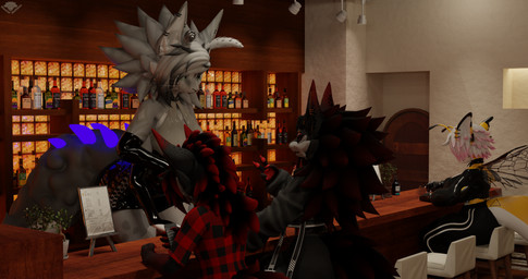 anthro bar barmaid blush breasts claws clothing container cup detailed_background ear_piercing electronics eyebrow_piercing eyeliner facial_piercing feet female freckled_arms freckled_face freckled_shoulders freckles glass glass_container glass_cup group handwear highlights_(coloring) latex latex_clothing latex_handwear makeup male male/female markings nose_piercing nose_ring phone piercing red_eyeliner red_eyes red_highlights ring_piercing smile tail trio whiskers hound_helldan mythology hound_(hound_helldan) jennifer_(hound_helldan) lilly_rishru_(nissiko) sati_tsukishiro arthropod bee canid canid_demon canine demon dragon fish hellhound hybrid hymenopteran insect lepidopteran mammal marine moth mythological_canine mythological_creature mythological_scalie novabeast scalie shark 256:135 3d_(artwork) 4k absurd_res blender_(artwork) digital_media_(artwork) hi_res shaded soft_shading watermark widescreen mother_(lore) mother_and_child_(lore) mother_and_son_(lore) parent_(lore) parent_and_child_(lore) parent_and_son_(lore) son_(lore)