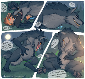 4_fingers 4_toes 5_fingers abdominal_bulge all_fours anthro anthro_pred anthro_prey arm_grab athletic athletic_anthro athletic_female back_tuft barefoot belly big_belly big_tail biped black_body black_claws black_clothing black_eyebrows black_eyes black_fur black_hoodie black_nose black_text black_topwear black_tuft blue_bottomwear blue_clothing blue_sclera blue_shorts blush bodily_fluids bodily_noises border bottomwear breasts brown_hair brown_nose cheek_tuft chest_tuft claws clenched_teeth clothed clothing cramped crotch_tuft death derived_sound_effect detailed_background dialogue different_sound_effects digestion digestion_noises digitigrade dominant dominant_anthro dominant_female dripping drooling duo ear_piercing exclamation_point extended_sound_effect eye_contact eyebrows eyes_closed facial_tuft fangs fatal fatal_vore feet feet_first female female_pred finger_claws fingers fluffy fluffy_chest fluffy_tail forced forest front_view fully_inside fur fur_tuft glorp gluck grass grey_body grey_fur grey_text growling hair half-closed_eyes hand_on_arm hand_on_belly hand_on_own_belly holding_character hoodie howl hungry in_mouth internal interrobang larger_anthro larger_female larger_pred light looking_at_another looking_at_belly looking_at_own_belly looking_down looking_up lying male male_prey medium_breasts moon moonlight motion_lines mountain muffled multicolored_body multicolored_fur multicolored_tail narrowed_eyes navel neck_bulge neck_tuft night nude on_back on_grass on_ground onomatopoeia open_mouth open_smile oral_vore orange_text organs outside partially_inside patreon_logo paws pecs piercing pink_tongue pinned plant restrained ring_piercing rumbling rumbling_stomach saliva saliva_drip saliva_string scared sharp_teeth short_hair shortened_sound_effect shorts shush side_view size_difference sky smaller_anthro smaller_male smile soft_vore sound_effect_variant sound_effects speech_bubble standing star starry_sky stomach surprised swallowing swallowing_sound_effect symbol tail talking_to_another talking_to_prey tan_body tan_fur teeth text three-quarter_view toes tongue tongue_out topwear tree tuft vore vowelless vowelless_sound_effect vowelless_vocalization wet white_border yellow_sclera darkdraconica mythology patreon dave_(darkdraconica) canid canine canis fox mammal mythological_canine mythological_creature werecanid werecanine werecreature werewolf wolf 2021 comic digital_drawing_(artwork) digital_media_(artwork) english_text lighting multiple_scenes shaded url watermark
