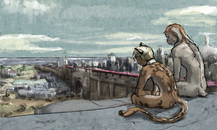 anthro biped casual_nudity city cloud collar day detailed_background duo frown fur grey_body grey_fur hair horizon long_tail male male_anthro nude nude_anthro nude_male orange_body orange_fur outdoor_nudity outside overcast pose public public_nudity rear_view scut_tail sea short_hair short_tail sitting sky slave tail three-quarter_view water jeri_kleinlowe microsoft the_elder_scrolls felid khajiit lagomorph leporid mammal rabbit 5:3 portrait shaded soft_shading three-quarter_portrait