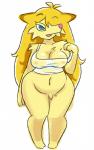 anthro bedroom_eyes blonde_hair blue_eyes breasts clothed clothing crop_top female fur hair half-closed_eyes narrowed_eyes navel nipples no_underwear off_shoulder open_mouth seductive shirt simple_background slightly_chubby solo topwear translucent translucent_clothing yellow_body yellow_fur minus8 autumn_wheat cricetid lemming mammal rodent