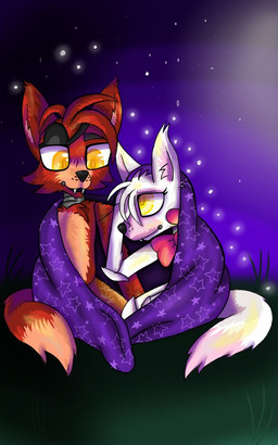 anthro duo machine male simple_background skimmywolf five_nights_at_freddy's five_nights_at_freddy's_2 scottgames sister_location foxy_(fnaf) funtime_foxy_(fnaf) mangle_(fnaf) animatronic canid canine fox mammal robot 2015 5:8 hi_res source_request unavailable_at_source