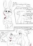 2018 absurd_res anthro black_and_white blood bodily_fluids canid canine clothed clothing comic disney english_text female fox fur hi_res judy_hopps lagomorph leporid male mammal monochrome nick_wilde rabbit shadowponi text zootopia