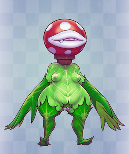 areola breasts checkered checkered_background fangs featureless_feet feet female genitals leaf lips navel not_furry nude nude_female pattern_background plant sharp_teeth shortstack shortstack_female simple_background small_breasts solo teeth thick_lips vulva wide_hips derek_hetrick mario_bros nintendo elemental_creature elemental_humanoid flora_fauna humanoid piranha_plant plant_humanoid 2019 5:6 digital_media_(artwork)