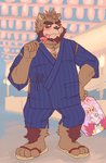 4_toes anthro beard blush bottomwear brown_body brown_fur clothing facial_hair feet flip_flops footwear fur kemono male outside sandals shirt shoes shorts slightly_chubby solo toes tongue tongue_out topwear ryuta-h bear mammal 2015