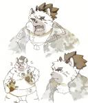 anthro belly clothing cute_fangs eyes_closed fangs kemono male multiple_poses overweight overweight_male pose scar shirt solo sumo teeth topwear baku_hosamo lifewonders tokyo_afterschool_summoners yasuyori_(tas) canid canine canis domestic_dog mammal 2020