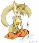 anthro bikini clothed clothing ear_piercing female outcrop piercing skimpy solo swimwear tail tight_clothing two-piece_swimsuit unknown_artist sanura domestic_cat felid feline felis mammal