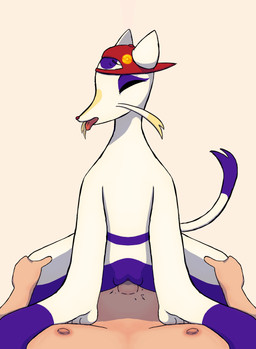 3_fingers 3_toes accessory alternate_color alternate_species anthro blinking claws clitoris clothing cowgirl_position duo eyes_closed eyeshadow feet female fingers flat_chested from_front_position fur genitals hand_on_chest hand_on_leg hat headgear headwear human_on_anthro interspecies long_neck lying makeup male male/female multicolored_body nipples on_back on_bottom on_top open_mouth penetration penis pin_accessory pin_button pokephilia purple_body purple_eyeshadow purple_fur red_clothing red_eyes red_hat red_headwear semi-anthro sex simple_background tail tail_motion tailwag toe_claws toes tongue tongue_out vaginal vaginal_penetration vulva whiskers white_background white_body white_fur meh.alicat nintendo pokemon sylvie_(wups) generation_5_pokemon human mammal mienshao mustelid musteline pokemon_(species) true_musteline weasel 2026 animated digital_media_(artwork) hi_res shaded