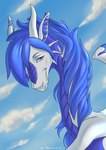 blue_body blue_eyes blue_fur blue_hair blue_scales cloud female flying fur hair horn looking_at_viewer ring scales sky smile smiling_at_viewer solo white_body wings darzycat european_mythology mythology kasmyne_(character) dragon mythological_creature mythological_scalie scalie western_dragon bust_portrait hi_res portrait