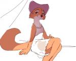 anthro biped brown_eyes chemise clothing dress female fur hat headgear headwear orange_body orange_fur simple_background sitting smile solo white_background paperclip_(artist) disney robin_hood_(disney) maid_marian canid canine fox mammal red_fox true_fox