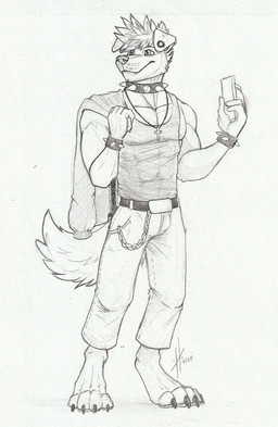 anthro barefoot belt bottomwear bracelet chain claws closed_smile clothing collar ear_piercing electronics feet floppy_ears front_view gauged_ear hair holding_object holding_phone jewelry male male_anthro mouth_closed muscular muscular_anthro muscular_male necklace pants phone piercing short_hair simple_background smile solo spiked_bracelet spiked_collar spikes standing tail toe_claws topwear hufnaar canid canine mammal 2020 dated full-length_portrait hi_res monochrome portrait sketch