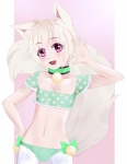 bikini clothed clothing collar femboy male pink_eyes skimpy solo swimwear tight_clothing two-piece_swimsuit young jemaica ayamo_nozaki animal_humanoid canid canid_humanoid canine canine_humanoid canis dog_humanoid domestic_dog humanoid mammal mammal_humanoid