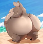 2023 anthro beach belly big_belly big_butt butt cloud common_hippopotamus dreamworks ears_up female gloria_the_hippopotamus hi_res hippopotamid looking_at_viewer looking_back madagascar_(series) mammal morbidly_obese morbidly_obese_anthro morbidly_obese_female mouth_closed nude obese obese_anthro obese_female outside overweight overweight_anthro overweight_female rear_view robthehoopedchipmunk sand seaside short_tail sky smile smiling_at_viewer solo standing tail thick_thighs water wide_hips