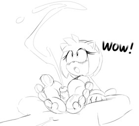 accessory anthro big_feet blush bodily_fluids cum cum_on_feet duo ejaculation eyelashes feet female foot_fetish genital_fluids genitals hair_accessory hairband male male/female penis artguyidk sega sonic_the_hedgehog_(series) amy_rose eulipotyphlan hedgehog mammal absurd_res hi_res