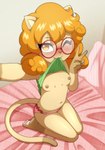anthro areola bed biped blush blush_lines breasts clothed clothing clothing_lift dipstick_tail eyebrows eyewear female furniture gesture glasses gloves_(marking) green_eyes green_markings hair hand_gesture holding_viewer kneeling kneeling_on_bed leg_markings long_hair looking_at_viewer markings mouth_hold navel nipples on_bed one_eye_closed orange_hair panties partially_clothed pawpads pink_clothing pink_nose pink_panties pink_underwear presenting presenting_breasts round_glasses selfie shirt shirt_lift small_breasts socks_(marking) solo tail tail_markings tan_body topwear underwear v_sign wearing_glasses wink winking_at_viewer young young_anthro young_female gi0 domestic_cat felid feline felis mammal 2025 absurd_res hi_res