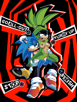 anthro areola balls black_body black_fur black_nose blue_eyes breasts brown_areola brown_nipples cheek_tuft clothing duo ear_piercing eyelashes facial_markings facial_tuft female fur genitals gloves green_body green_eyes green_fur hand_behind_head handwear head_markings male male/female markings nipple_piercing nipples nude open_mouth open_smile penetration penis piercing ring sex sharp_teeth smile spread_legs spreading tan_body tan_fur teeth text thick_thighs tuft vaginal vaginal_penetration vulva white_clothing white_gloves white_handwear wide_hips starioforreal atlus idw_publishing megami_tensei persona_(series) persona_5 sega sonic_the_hedgehog_(comics) sonic_the_hedgehog_(idw) sonic_the_hedgehog_(series) sonic_the_hedgehog surge_the_tenrec afrosoricid eulipotyphlan hedgehog mammal tenrec 3:4 absurd_res hi_res