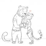 anthro badge barefoot belt bottomwear bulletproof_vest clothed clothing dipstick_ears duo ear_markings eyes_closed feet female hand_holding heart_symbol kissing male male/female multicolored_ears necktie pants police police_uniform shirt simple_background standing tail tail_motion tailwag topwear uniform utility_belt white_background tggeko disney zootopia kii_catano officer_fangmeyer cheetah felid feline mammal pantherine tiger 1:1 2019 black_and_white_and_red sketch spot_color