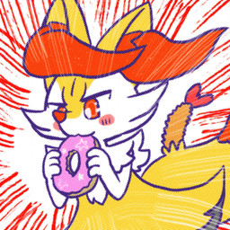 :3 ambiguous_anthro ambiguous_gender anthro biped blush blush_stickers dessert dipstick_tail doughnut eating eating_doughnut eating_food focus_lines food holding_doughnut holding_food holding_object markings object_in_tail pastry shrimp_(food) simple_background snout solo standing tail tail_markings annyui0611 nintendo pokemon braixen canid generation_6_pokemon mammal pokemon_(species) 1:1 2023 digital_drawing_(artwork) digital_media_(artwork) half-length_portrait hi_res japanese_description portrait screentone translated_description