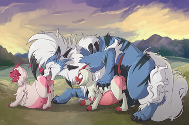 1_horn animal_genitalia animal_penis animal_vulva anus balls belly belly_nipples big_belly bisexual black_nose black_penis black_stripes blue_body blue_fur bodily_fluids canine_genitalia canine_penis canine_vulva cheek_tuft claws countershade_face countershade_torso countershading cum cum_inflation cum_inside cum_on_ground cunnilingus day erection eyes_closed facial_tuft female feral forehead_gem from_behind_position fur gem genital_fluids genitals group group_sex horn huge_belly inflation larger_male looking_pleasured male male/female male/male male_penetrated male_penetrating male_penetrating_male mounting open_mouth oral outside penetration penis quadruped sex size_difference smaller_female smaller_male spikes spikes_(anatomy) striped_body stripes teeth threesome tongue tongue_out trio tuft vaginal white_body white_countershading white_fur fuf nintendo pokemon aphrodite_the_absol artemis_the_absol deretto_(pokesona) absol arcanine dusk_lycanroc generation_1_pokemon generation_3_pokemon generation_7_pokemon hybrid lycanroc pokemon_(species) 2019 indirect_incest_(lore) mother_(lore) mother_and_child_(lore) mother_and_son_(lore) parent_(lore) parent_and_child_(lore) parent_and_son_(lore) son_(lore)