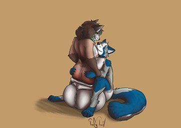 animal_genitalia anthro balls big_balls breasts cock_transformation duo female genitals hug huge_balls hyper hyper_balls hyper_genitalia living_penis male male/female penis sheath transformation unusual_anatomy unusual_genitalia unusual_penis tafy_tail hayaikawa canid canine canis fox mammal wolf absurd_res hi_res