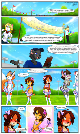 adolescent anthro black_body black_fur blue_eyes blush blush_lines cheerleader_outfit clothed clothing detailed_background dialogue eyes_closed female fur green_eyes group laugh light multicolored_body multicolored_fur nature nature_background orange_body orange_fur pink_eyes plant school school_uniform sun sunlight text tree uniform white_body white_fur winking_at_another yellow_eyes young young_anthro piporete keiko_sakmat minami_(piporete) canid canine canis domestic_cat domestic_dog felid feline felis fox lion mammal pantherine prehistoric_species saber-toothed_tiger 2025 absurd_res comic digital_drawing_(artwork) digital_media_(artwork) digital_painting_(artwork) english_text hi_res painting_(artwork) right_to_left signature url