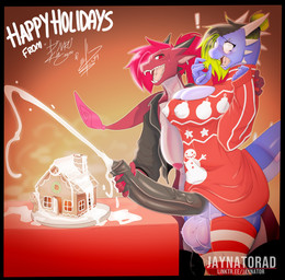 anthro balls barbell_piercing big_balls big_breasts big_penis black_clothing black_jacket black_penis black_topwear blue_body blue_skin blush blush_lines bodily_fluids bottomless bottomless_anthro bottomless_gynomorph bottomless_intersex breasts christmas_clothing christmas_sweater christmas_topwear cleavage cleavage_cutout clothed clothing cum cum_on_food cumshot cutout duo ear_piercing ear_ring ejaculation exclamation_point eyebrow_piercing eyewear facial_piercing female food genital_fluids genitals gingerbread_house glasses green_hair gynomorph hair handjob holidays huge_balls huge_breasts huge_penis humanoid_genitalia humanoid_penis intersex intersex/female jacket legwear multicolored_clothing multicolored_legwear multicolored_thigh_highs nipple_barbell nipple_outline nipple_piercing nipples open_clothing open_jacket open_mouth open_topwear pattern_clothing pattern_legwear pattern_thigh_highs penile penis penis_grab piercing pink_hair red_body red_clothing red_legwear red_skin red_sweater red_thigh_highs red_topwear ring_piercing sex standing striped_clothing striped_legwear striped_thigh_highs stripes sweater tail thigh_highs tongue tongue_piercing topwear white_clothing white_legwear white_thigh_highs conditional_dnp jaynatorburudragon christmas mythology dragon mythological_creature mythological_scalie scalie 2025 digital_media_(artwork) hi_res