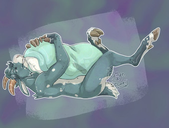 anthro grinding hoof_hands hooves horn hug hugging_object hugging_pillow legs_up male masturbation penis_shadow pillow pillow_humping solo ezilyn thesphur_(thesphur) bovid caprine goat mammal