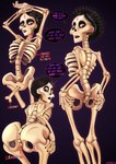 black_hair bone braided_hair dialogue female hair hands_on_hips humor leaning leaning_forward looking_at_viewer looking_back looking_back_at_viewer not_furry nude pelvis pun rib_cage skeleton skull solo text what why shadman coco_(pixar) disney pixar imelda_rivera animated_skeleton undead 2017 english_text hi_res