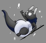 ambiguous_gender big_eyes blue_body blue_fur clothed clothing diaper diaper_only floating fur grey_background grey_body looking_up melee_weapon mouthless multicolored_body polearm simple_background solo spear topless weapon wearing_diaper white_eyes ire-k rain_world videocult fan_character the_stoic_(ire-k) neuron_fly slugcat full-length_portrait hi_res portrait
