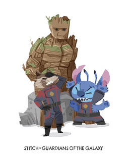 4_arms 4_fingers antennae_(anatomy) anthro black_claws black_finger_claws blue_body blue_nose blue_pawpads brown_body brown_fur claws clenched_teeth clothed clothing dipstick_antennae facepalm finger_claws fingers fur group male multi_arm multi_limb multicolored_antennae notched_ear open_mouth pawpads plant rock sharp_teeth simple_background sitting standing teeth torn_clothing trio uniform white_background naco_oekaki disney guardians_of_the_galaxy lilo_and_stitch marvel groot rocket_raccoon stitch_(lilo_and_stitch) alien elemental_creature experiment_(lilo_and_stitch) flora_colossus flora_fauna mammal procyonid raccoon 2026 crossover hi_res