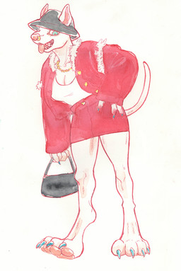 anthro blue_eyes bottomwear breasts claws cleavage clothed clothing colored_nails digitigrade facial_piercing feet female fur hat headgear headwear jacket jewelry nails necklace nose_piercing pawpads paws piercing purse ring_piercing simple_background skirt smile solo teeth tongue tongue_out topwear white_background white_body white_fur kyokyota canid canine canis domestic_dog mammal pit_bull 2022 absurd_res hi_res traditional_media_(artwork)