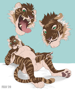 animal_genitalia anthro balls brown_body brown_fur fully_sheathed fur genitals green_eyes looking_at_viewer lying male male_anthro musclegut muscular muscular_anthro muscular_male nude nude_anthro nude_male on_back open_mouth open_smile overweight overweight_anthro overweight_male pawpads sheath smile smiling_at_viewer smirk smirking_at_viewer solo striped_body striped_fur stripes tail tan_body tan_fur teeth tongue tongue_out whisker_spots whiskers felfi kurroe felid mammal pantherine tiger 2020 hi_res multiple_images