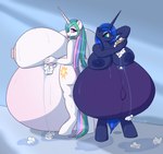 2019 anthro anthrofied belly_blush big_breasts blue_body blue_eyes blue_hair blue_nipples blush body_blush breasts bubble bumpywish cutie_mark digital_media_(artwork) duo equid equine friendship_is_magic hair hasbro hi_res holding_object horn huge_breasts hyper hyper_breasts hyper_pregnancy long_hair mammal multicolored_hair multicolored_tail my_little_pony mythological_creature mythological_equine mythology navel nipples pink_eyes pink_nipples pregnant princess_celestia_(mlp) princess_luna_(mlp) shower sibling_(lore) sister_(lore) sisters_(lore) smile soap sponge tail tongue tongue_out unicorn water wet white_body