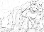 anthro big_breasts breasts cleavage clothed clothing cosplay female huge_breasts nipple_outline overweight overweight_anthro overweight_female solo cephalophilia_(artist) dark_souls fromsoftware nintendo pokemon gwynevere generation_1_pokemon pokemon_(species) snorlax monochrome