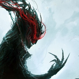 ambiguous_gender cape claws cloak clothing dark energy hair red_eyes solo spiky_hair unknown_artist demon 1:1 low_res