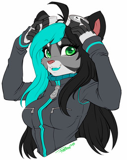 anthro blue_hair breasts clothed clothing female green_eyes hair solo pollo-chan domestic_cat felid feline felis mammal 2015 dated digital_media_(artwork)