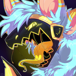 4_ears ambiguous_gender blue_body blue_fur blue_hair bodily_fluids dipstick_ears dripping ear_markings fur hair machine markings mouth_shot multi_ear multicolored_body multicolored_ears multicolored_fur open_mouth pink_inner_ear protogen_visor saliva saliva_drip saliva_on_tongue saliva_string screen screen_face solo teeth teeth_showing tongue tongue_out tuft vivimawz festive_winter aquatic fish hybrid protogen shark 1:1 headshot_portrait icon portrait signature