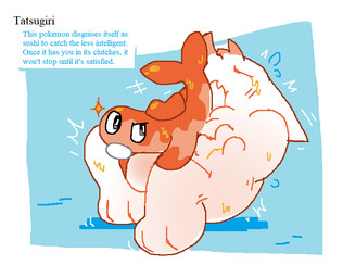 abdominal_bulge ambiguous_gender ambiguous_pred anthro anthro_prey belly big_belly black_eyes blush body_outline duo feral fully_inside huge_belly larger_anthro motion_lines multicolored_body orange_body orange_skin pokedex_entry simple_background size_difference smaller_feral smaller_pred text two_tone_body unseen_prey vore white_body pawplants nintendo pokemon veecee generation_9_pokemon pokemon_(species) tatsugiri tatsugiri_(curly_form) 2023 digital_media_(artwork) english_text