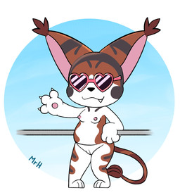 anthro breasts claws eyewear female fur genitals heart-shaped_sunglasses nipples nude smile solo sunglasses tail tail_tuft teeth tuft vulva white_body white_fur mr_harinezumi bandai_namco digimon mikasa_(el_senor_erizo) digimon_(species) felid feline felis mammal mikemon hi_res