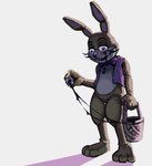 anthro basket bodily_fluids bow_tie button_(fastener) clothing container easter_basket egg food holding_food holding_object holidays looking_down male open_mouth open_smile pink_eyes smile solo tan_body topwear vest whiskers skylordlysander easter five_nights_at_freddy's five_nights_at_freddy's_vr:help_wanted scottgames glitchtrap lagomorph leporid mammal rabbit 2021 digital_media_(artwork) hi_res