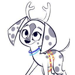 bell bell_harness black_nose black_spots female feral floppy_ears fur harness holidays jingle_bell jingle_bell_harness markings reindeer_antlers solo spots spotted_body spotted_fur white_body white_fur higglytownhero 101_dalmatian_street 101_dalmatians christmas disney dee_dee_(101_dalmatians) canid canine canis dalmatian domestic_dog mammal