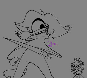 angry cosplay duo female hair haircut holding_hair holding_object holding_weapon melee_weapon sword touching_hair weapon clovedex hazbin_hotel hellaverse hollow_knight_(franchise) team_cherry hornet_(hollow_knight) niffty_(hazbin_hotel) velvette_(hazbin_hotel) unfinished