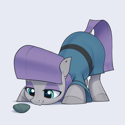 bangs clothed clothing dock_(anatomy) ear_tuft eyeshadow feral fetlocks fur grey_body grey_fur hair half-closed_eyes hooves looking_down makeup mane narrowed_eyes purple_eyeshadow purple_hair purple_mane purple_tail rock smile solo tail tuft aquaticvibes friendship_is_magic hasbro my_little_pony boulder_(mlp) maud_pie_(mlp) earth_pony equid equine horse mammal pony 1:1 2023 absurd_res digital_media_(artwork) hi_res
