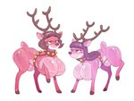 antlers bell big_breasts breasts brown_hair bulge busty_feral duo eyewear feral glasses gynomorph hair horn inflatable intersex permagrin pink_body quadruped simple_background smile white_background subakitsu animate_inanimate deer living_inflatable mammal new_world_deer reindeer 2023 4:3 digital_media_(artwork) hi_res