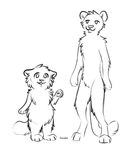 ambiguous_gender anthro digitigrade dot_eyes duo ears_down featureless_crotch feet fur handpaw hindpaw male narrowed_eyes nude open_mouth open_smile pawpads paws pivoted_ears plantigrade simple_background smile standing tail white_background cloudpie conditional_dnp cheetah felid feline mammal pallas's_cat 2022 black_and_white clip_studio_paint_(artwork) digital_drawing_(artwork) digital_media_(artwork) monochrome sketch