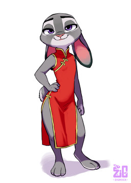 anthro bedroom_eyes dipstick_ears dipstick_tail drooped_ears ear_markings female hand_on_hip logo markings multicolored_ears narrowed_eyes seductive simple_background slit_dress solo tail tail_markings text white_background zigrock001 disney zootopia judy_hopps european_rabbit lagomorph leporid mammal oryctolagus rabbit absurd_res artist_logo artist_name digital_media_(artwork) hi_res watermark