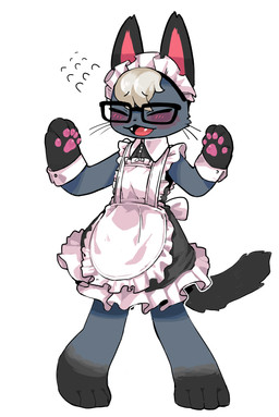 4_toes anthro barefoot blush clothed clothing crossdressing crossdressing_male eyewear fangs feet femboy fur glasses grey_body grey_fur hair kemono maid_headdress maid_uniform male open_mouth pawpads paws rectangular_glasses shy simple_background solo standing teeth toes uniform white_hair infekah animal_crossing nintendo raymond_(animal_crossing) domestic_cat felid feline felis mammal 2021 absurd_res full-length_portrait hi_res portrait